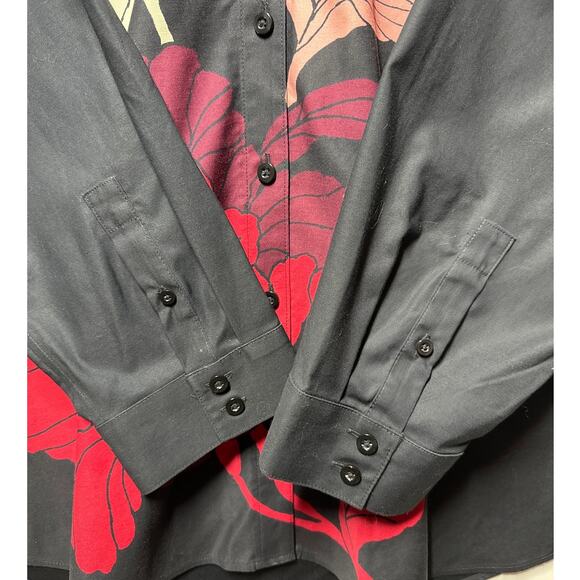 Chico’s No Iron Stretch Luxe Foliage Tunic Top Long Sleeve Button Up Sz 4 = 20 - Picture 4 of 10